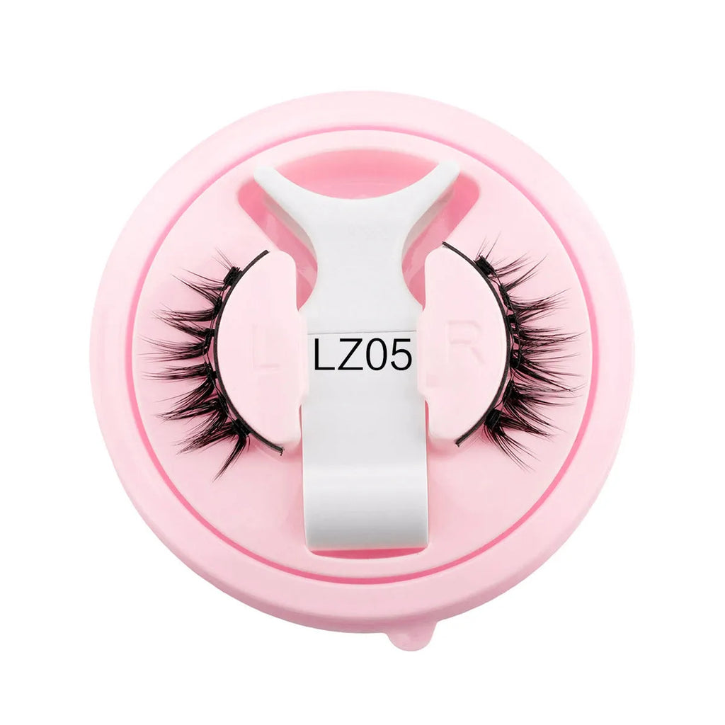 Set of five pairs of reusable, waterproof, glue-free false eyelashes on a clean background.
