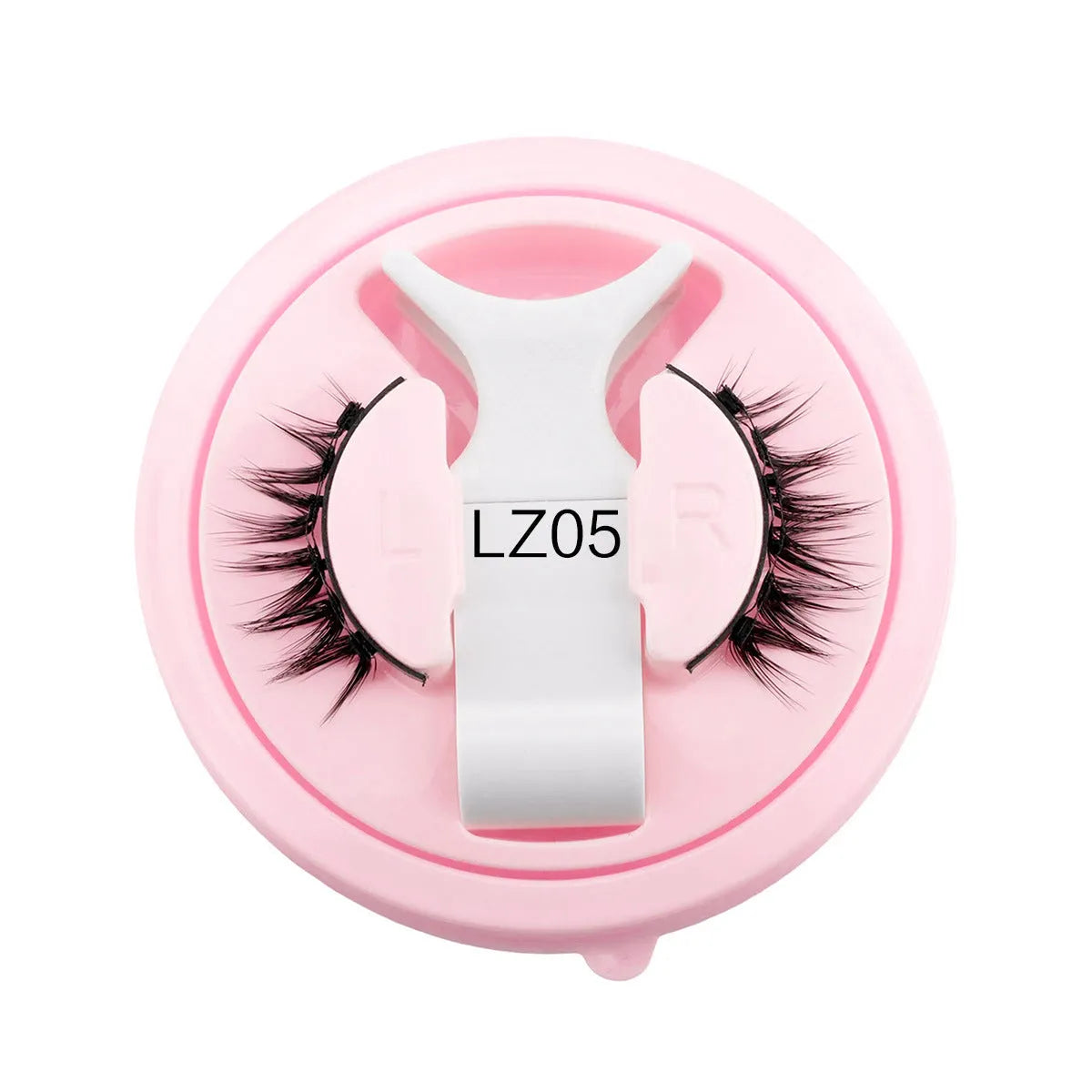 Set of five pairs of reusable, waterproof, glue-free false eyelashes on a clean background.