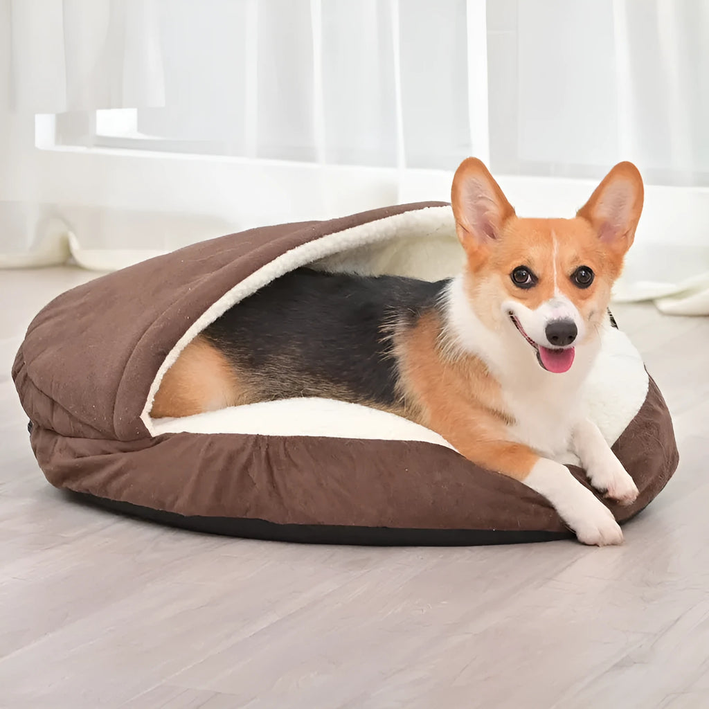 Brown and grey removable cloth dog kennel bed in S and M sizes