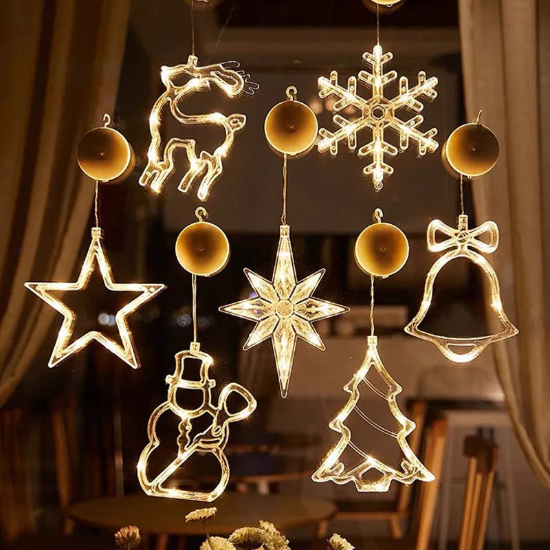 Christmas LED suction cup chandelier with Santa Claus, elk and snowman designs for window decoration