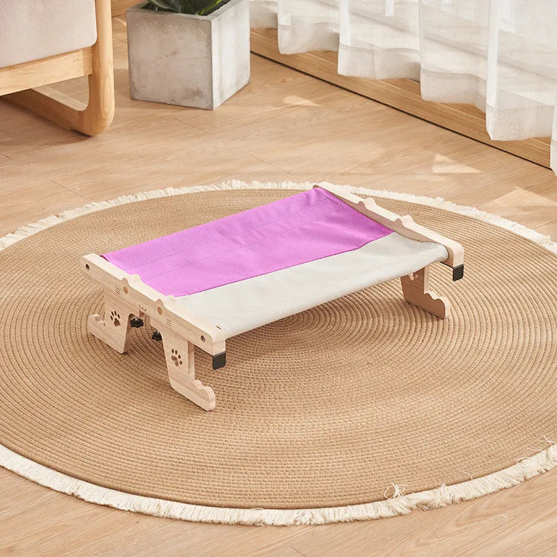 Wooden frame cat hanging hammock bed installed on a window, suitable for cats and small dogs.
