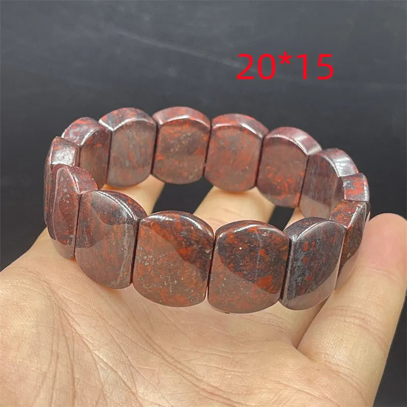 Bloodstone quartz rock jade bracelet in modern simple style on wrist