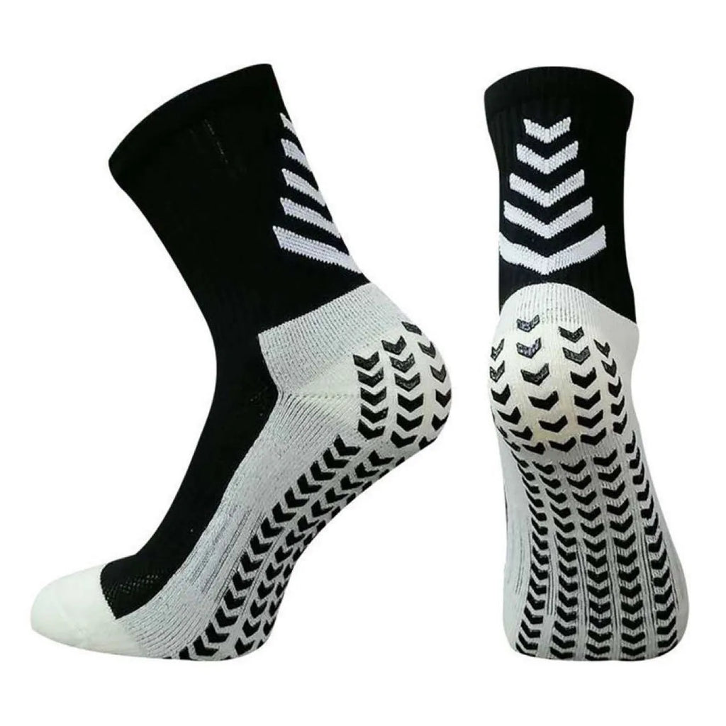 Men's non-slip mid-calf athletic sports socks in multiple colours including arrow black and sapphire blue.