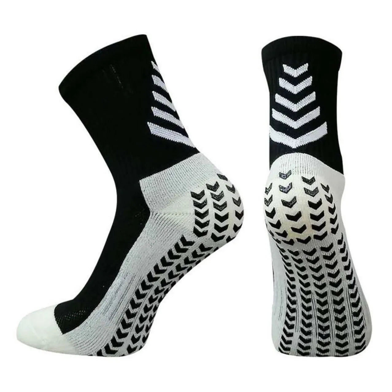 Men's non-slip mid-calf athletic sports socks in multiple colours including arrow black and sapphire blue.