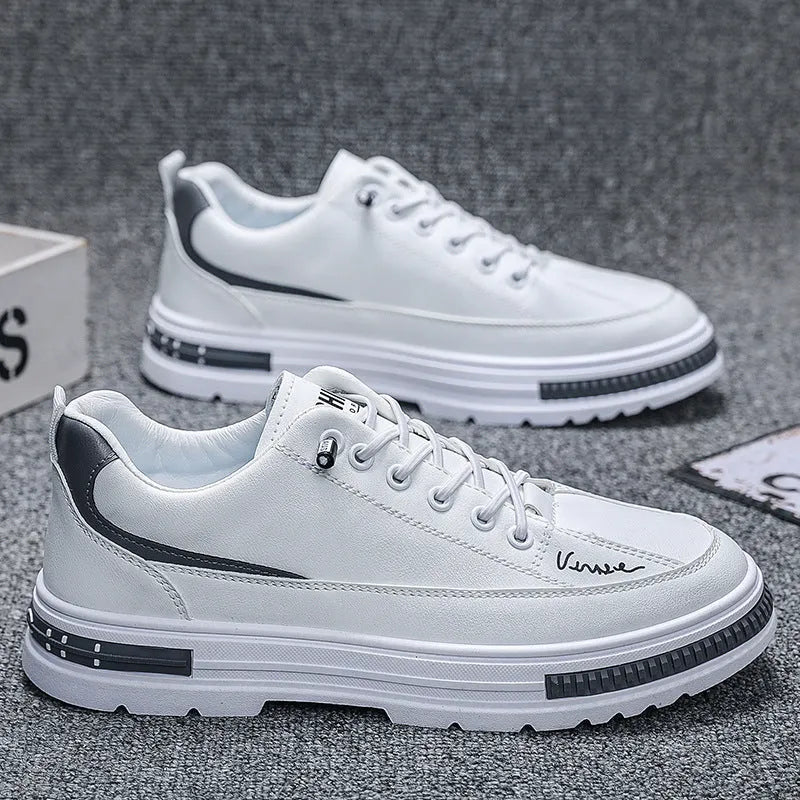 Men's white platform sneakers with elastic band and round toe design