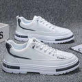 Men's white platform sneakers with elastic band and round toe design