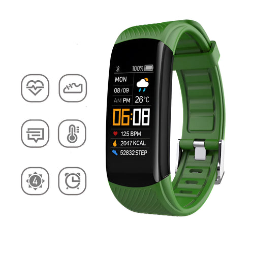 Adult sports silicone pedometer bracelet smart band with touchscreen on a wrist.