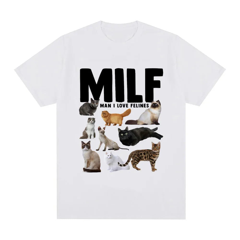 Graphic t-shirt with printed cat lovers design on cotton fabric in multiple colour options