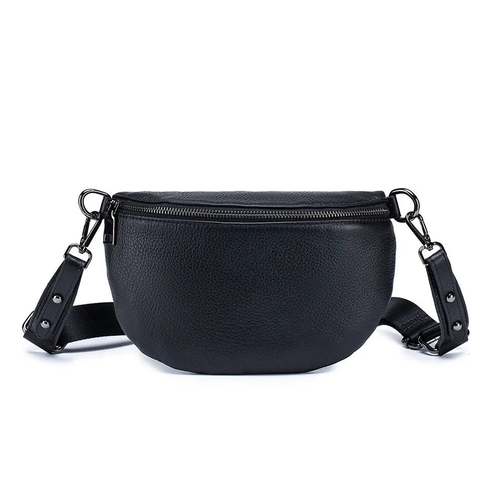 Genuine leather simple women's messenger bag in soft cowhide with sewing thread detailing