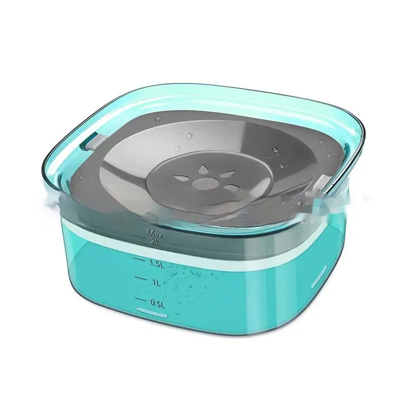 Transparent 70oz anti-spill slow drinking dog water bowl with floating disk on non-slip base