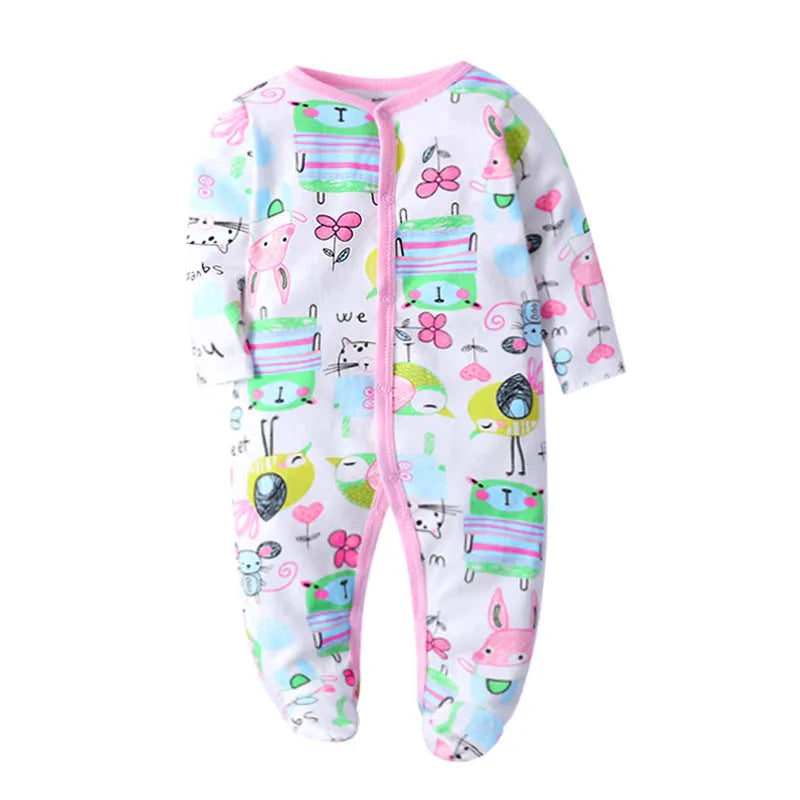 Cotton baby one-piece clothes in dinosaur print for infants.