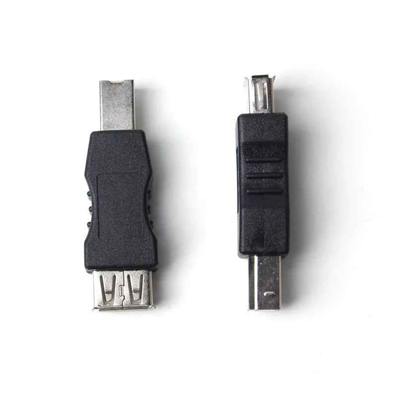 USB female to printer male adapter in black with copper wire and injection-moulded housing