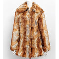 Women's slim fit faux fur leather jacket with tiger pattern in medium length.