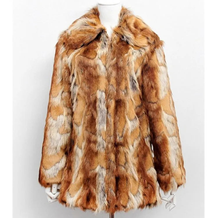 Women's slim fit faux fur leather jacket with tiger pattern in medium length.
