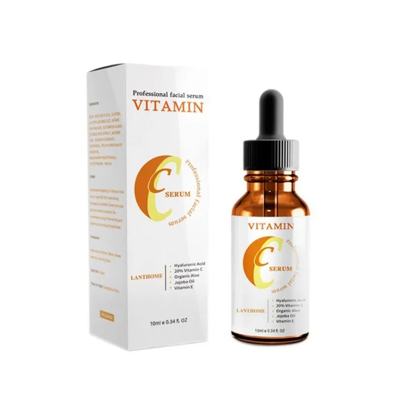 Bottle of Vitamin C and hyaluronic acid facial serum for skin brightening and anti-aging.