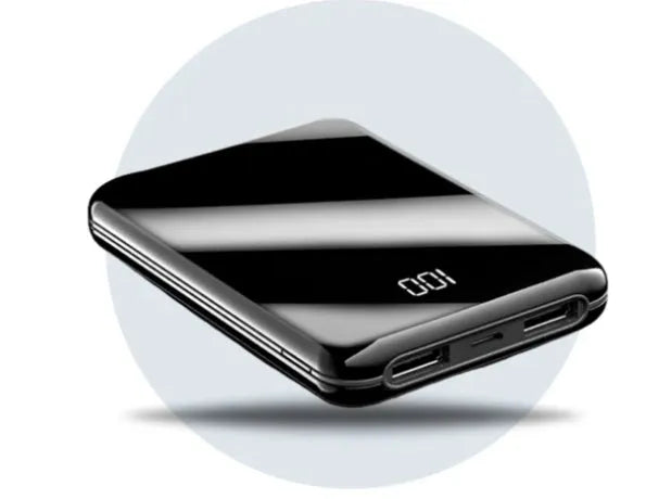 Mini LCD display power bank 10000mAh polymer cell black compact portable charger