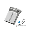 Metal USB flash drive on a silver chain necklace, shown in black and silver colour variants.