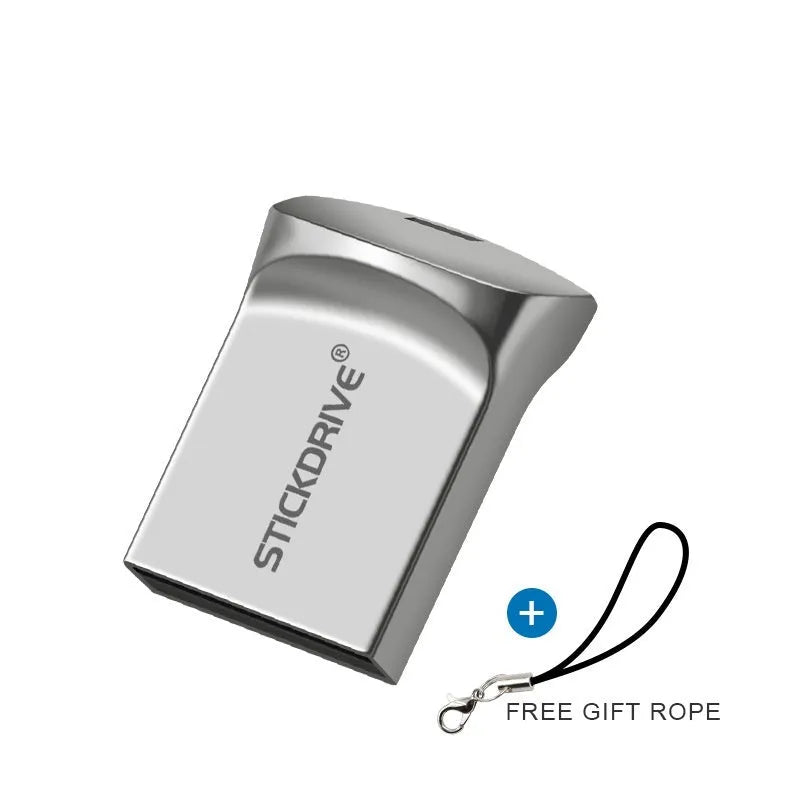 Metal USB flash drive on a silver chain necklace, shown in black and silver colour variants.