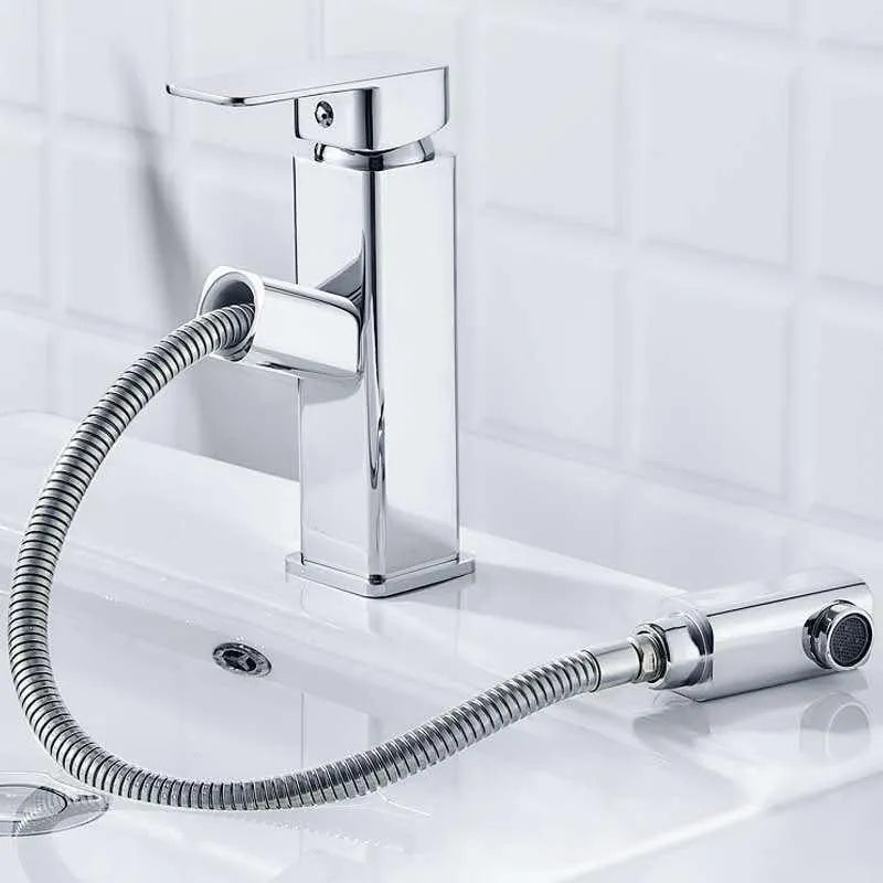 Brass pull faucet with a brushed gold finish, shown in a golden colour.