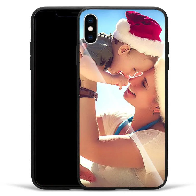 Slim patterned protective case for Apple iPhone with raised edges around screen and camera.
