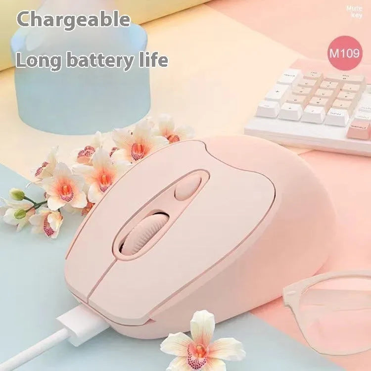 Dual-mode Bluetooth wireless mouse in grey, green, girl pink or milk tea pink colours with USB charging cable