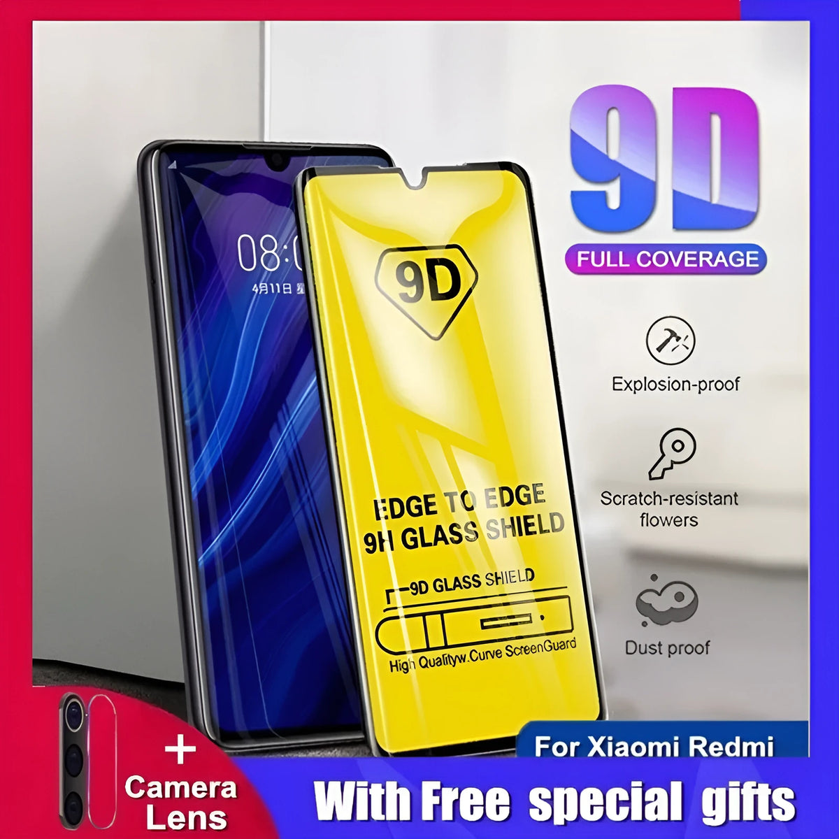 Full screen full glue tempered glass screen protector for Xiaomi, black or white, anti scratch and anti fingerprint.