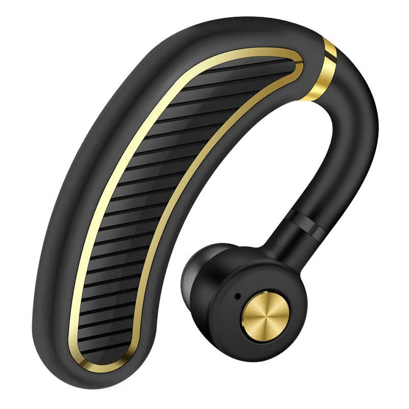 Sweatproof wireless sport earphones in black gold, black silver, box, and white gold colour options.