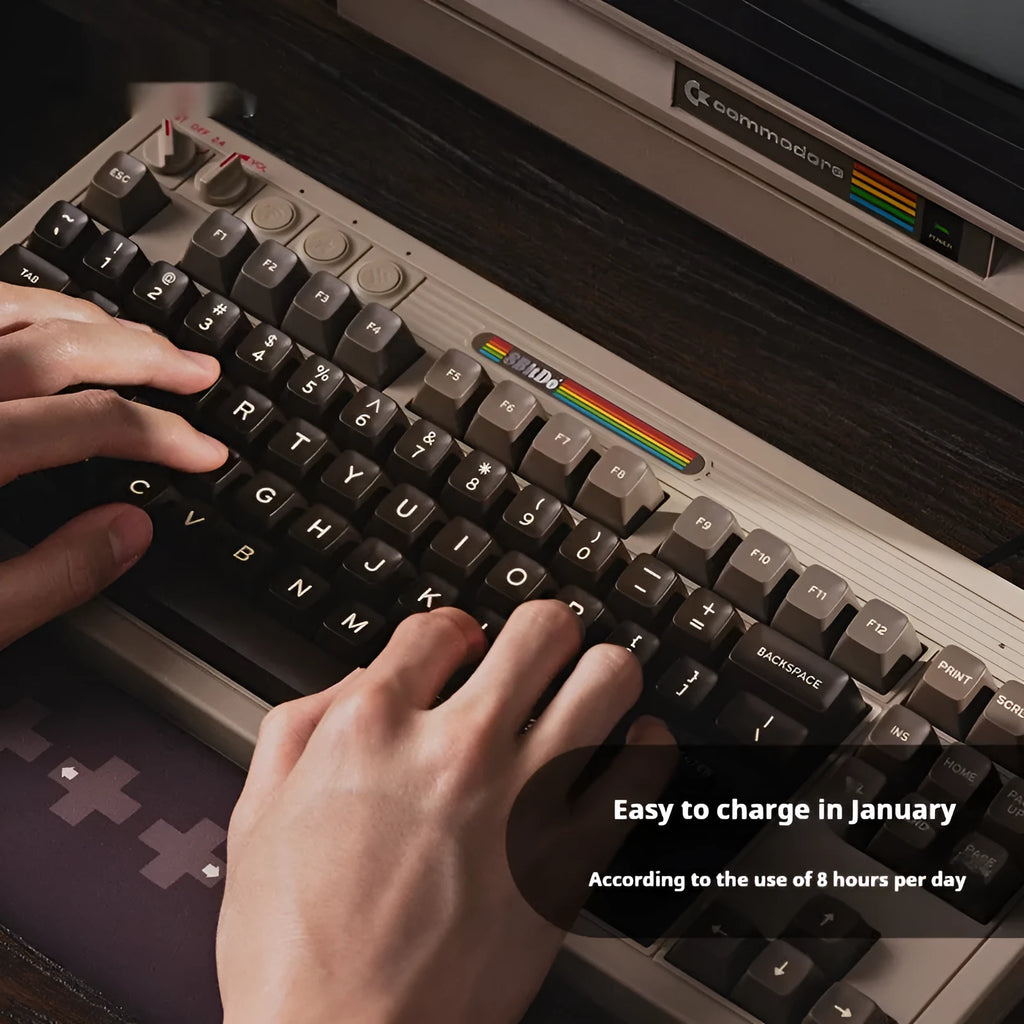 Retro87 C64 wireless Bluetooth mechanical gaming keyboard with rocker on grey ABS case