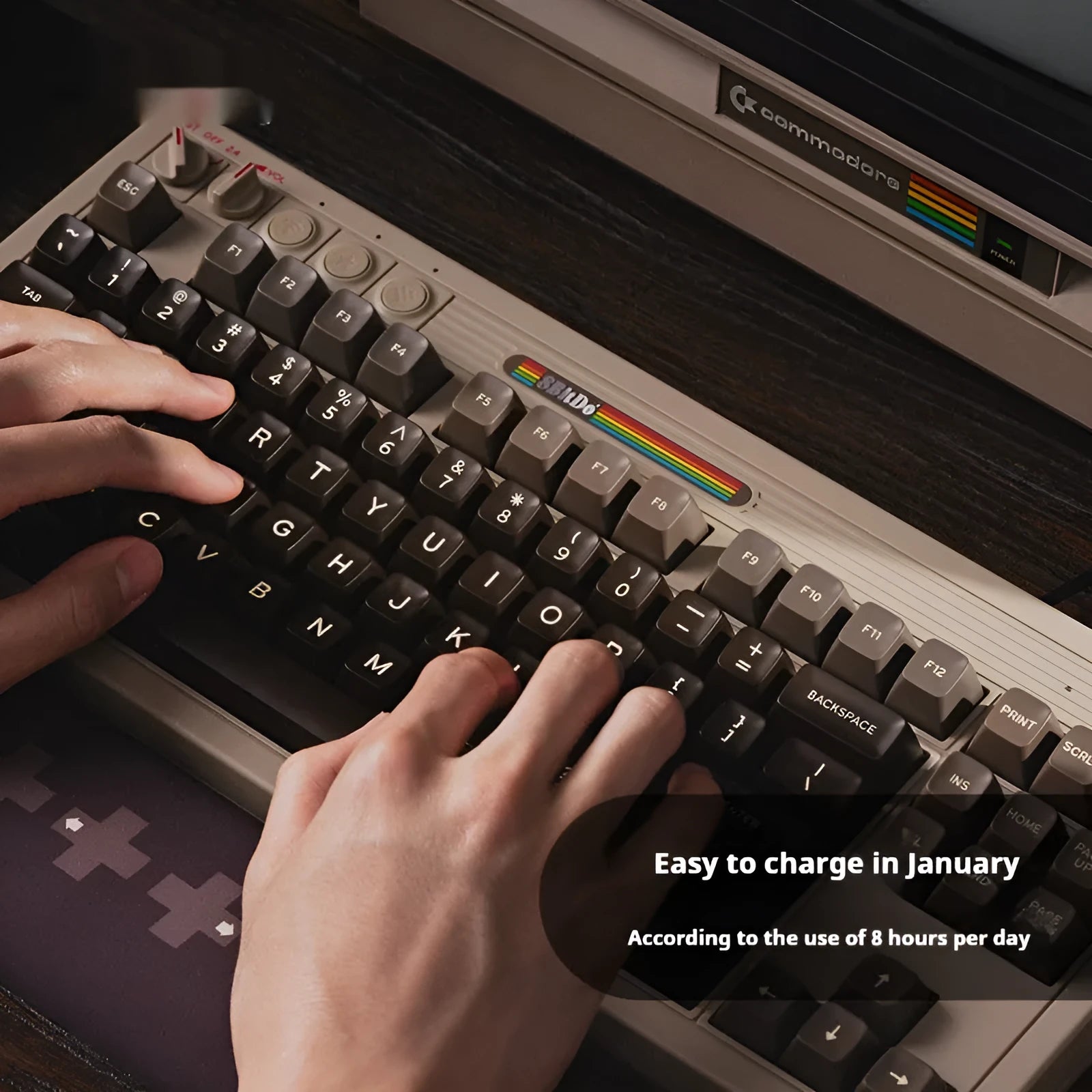 Retro87 C64 wireless Bluetooth mechanical gaming keyboard with rocker on grey ABS case