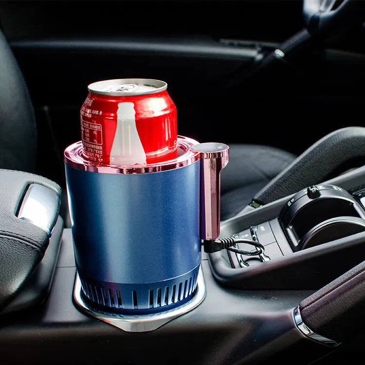 Black car cup warmer cooler with digital temperature display in vehicle cup holder