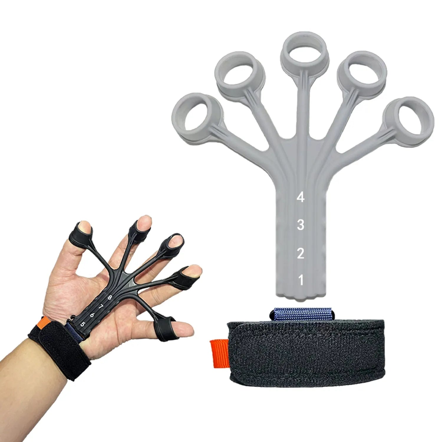 HLX silicone finger flexion extension trainer with puller and adjusting belt for hand rehabilitation