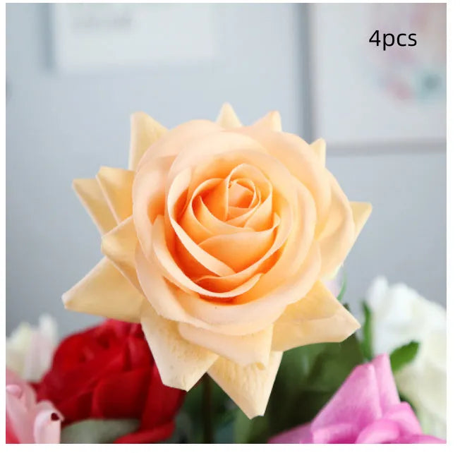 Artificial silk rose bouquet with 42cm length and 8.5cm flower head in multiple colour options