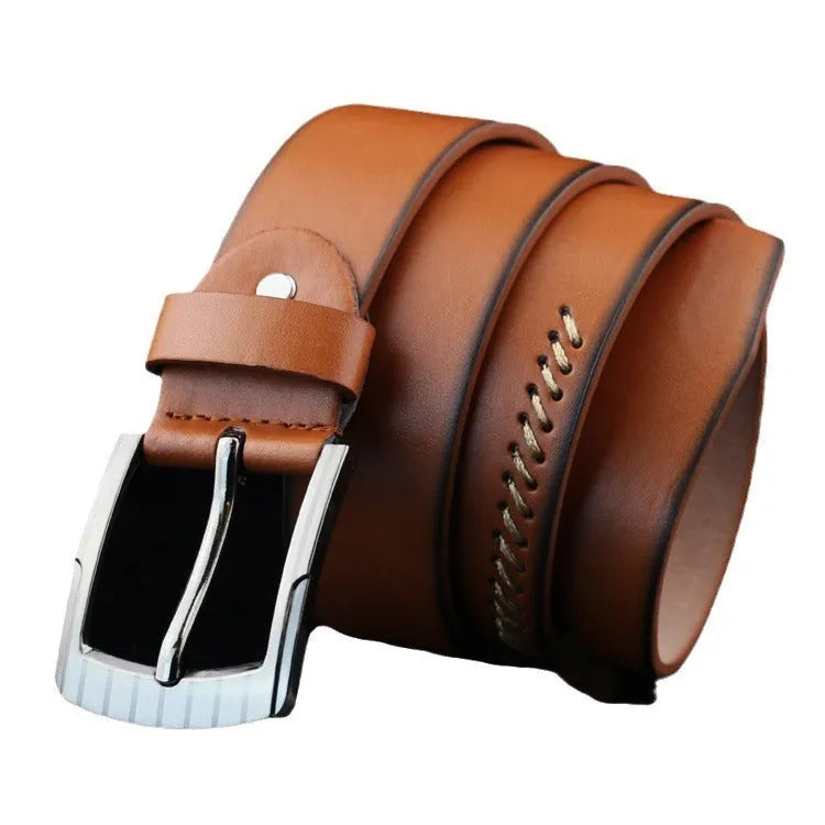 Men's retro pattern pin buckle belt in imitation leather with alloy buckle