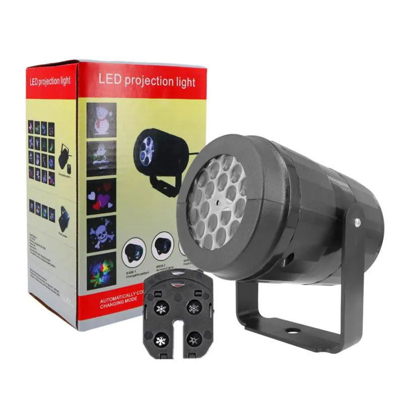 Christmas LED snowflake projector light showing rotating festive patterns for outdoor and indoor holiday decoration