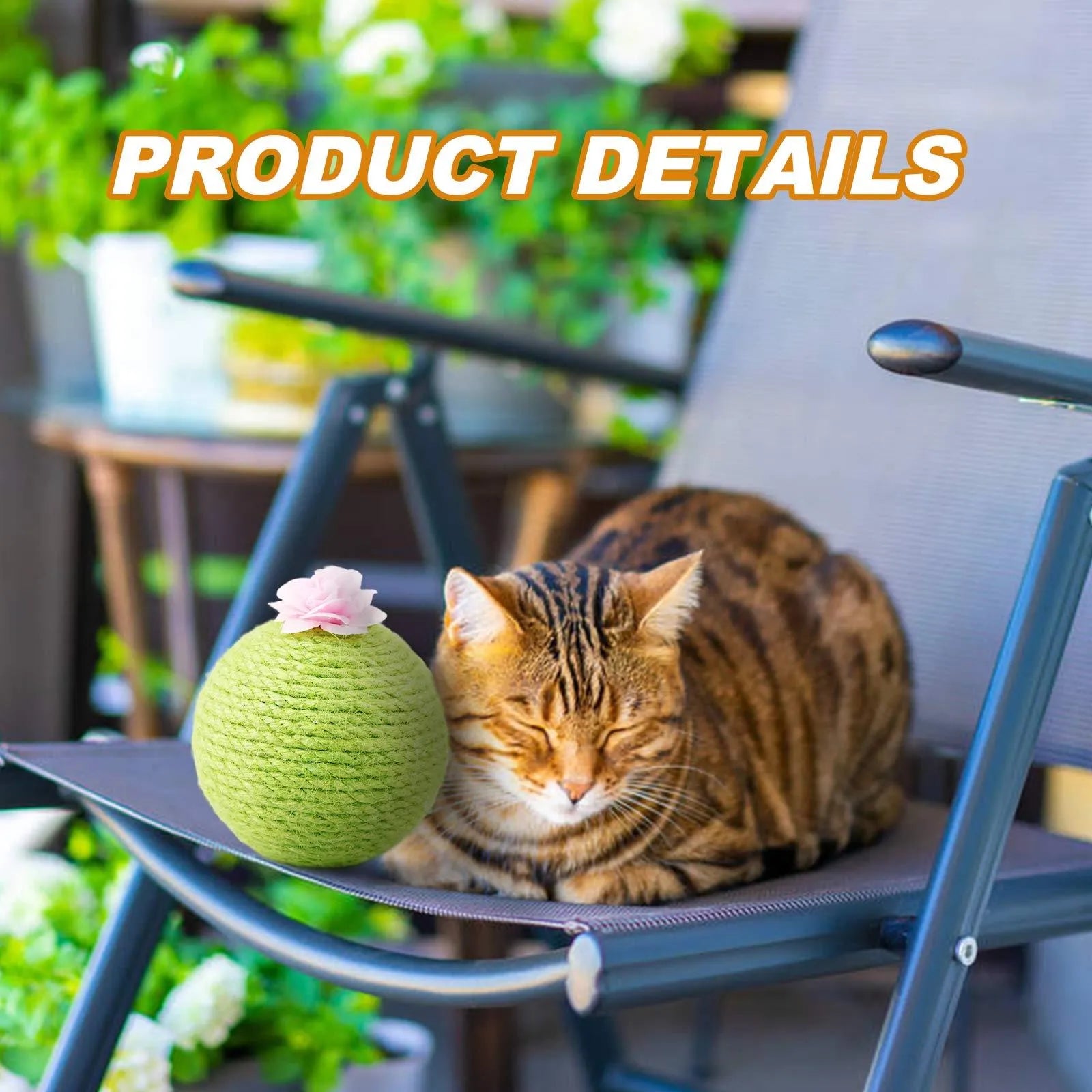 Green cactus-shaped cat activity tower with sisal scratching post and a tumbler ball catnip toy.