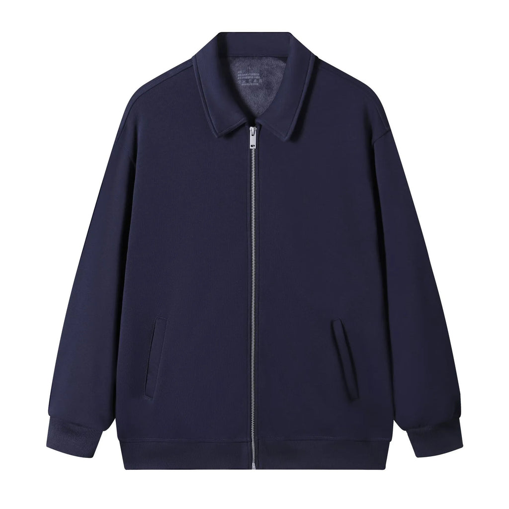 Japanese retro heavyweight 420g silver fox fleece zip-up jacket in solid colour with wool lining for men