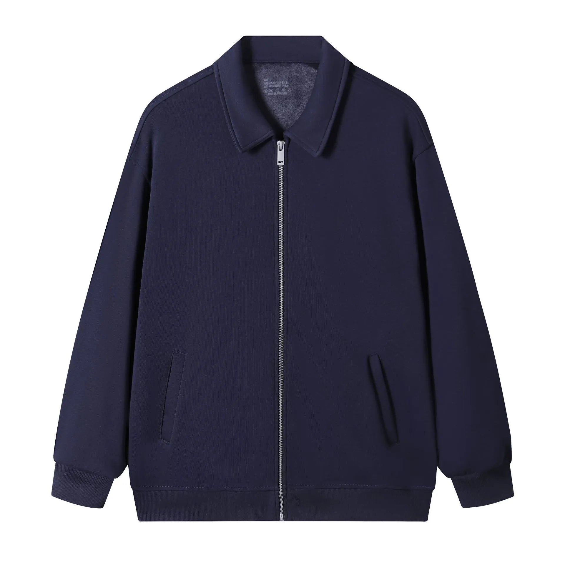 Japanese retro heavyweight 420g silver fox fleece zip-up jacket in solid colour with wool lining for men