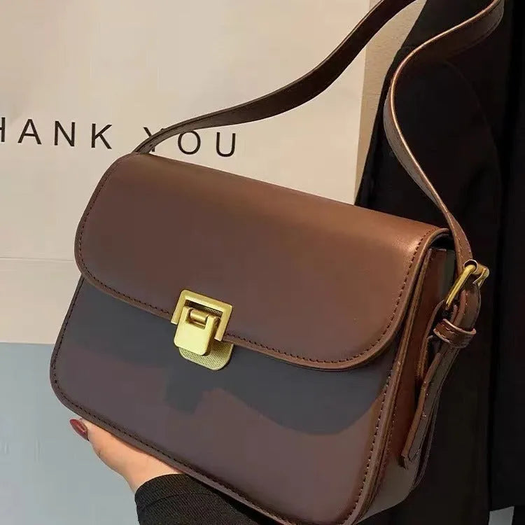 Women's soft PU leather small square bag in horizontal rectangle shape with cross-body strap