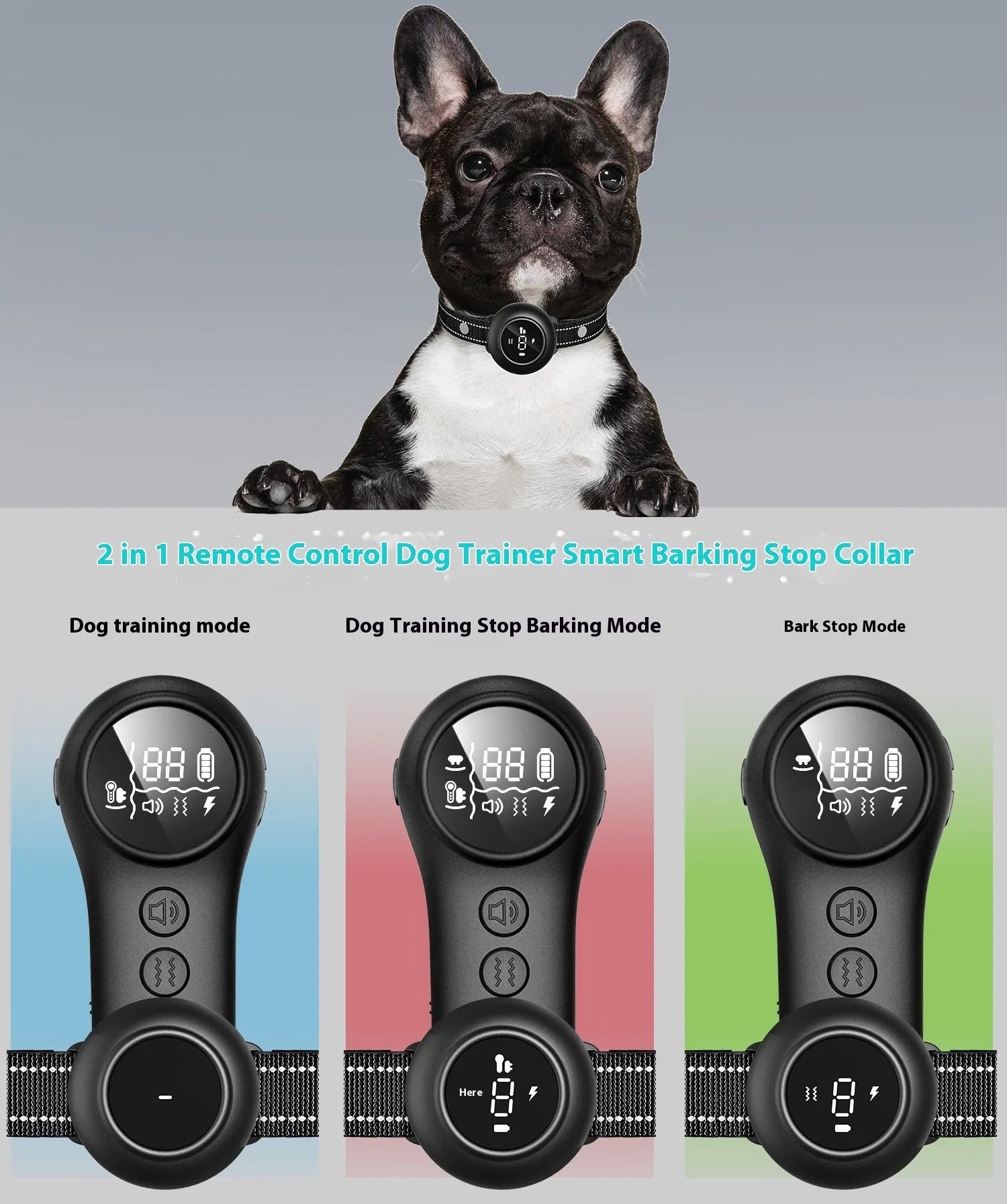 Smart 3-in-1 dog trainer bark stopper with multiple training modes in white ABS plastic