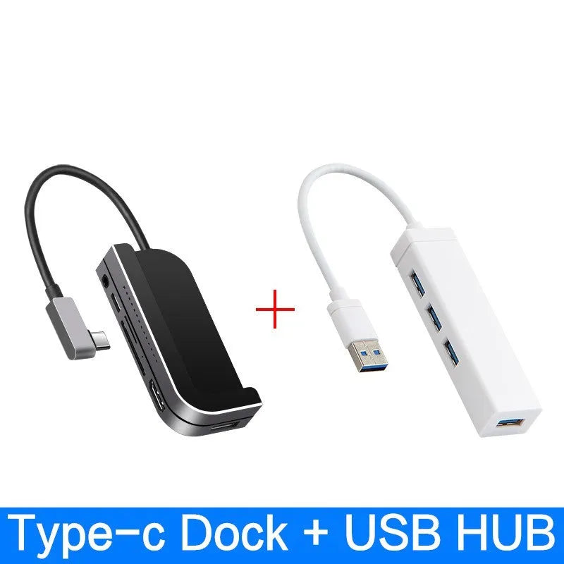 Silver aluminium grey USB-C 6-in-1 docking station for iPad Pro with HDMI port and memory card readers