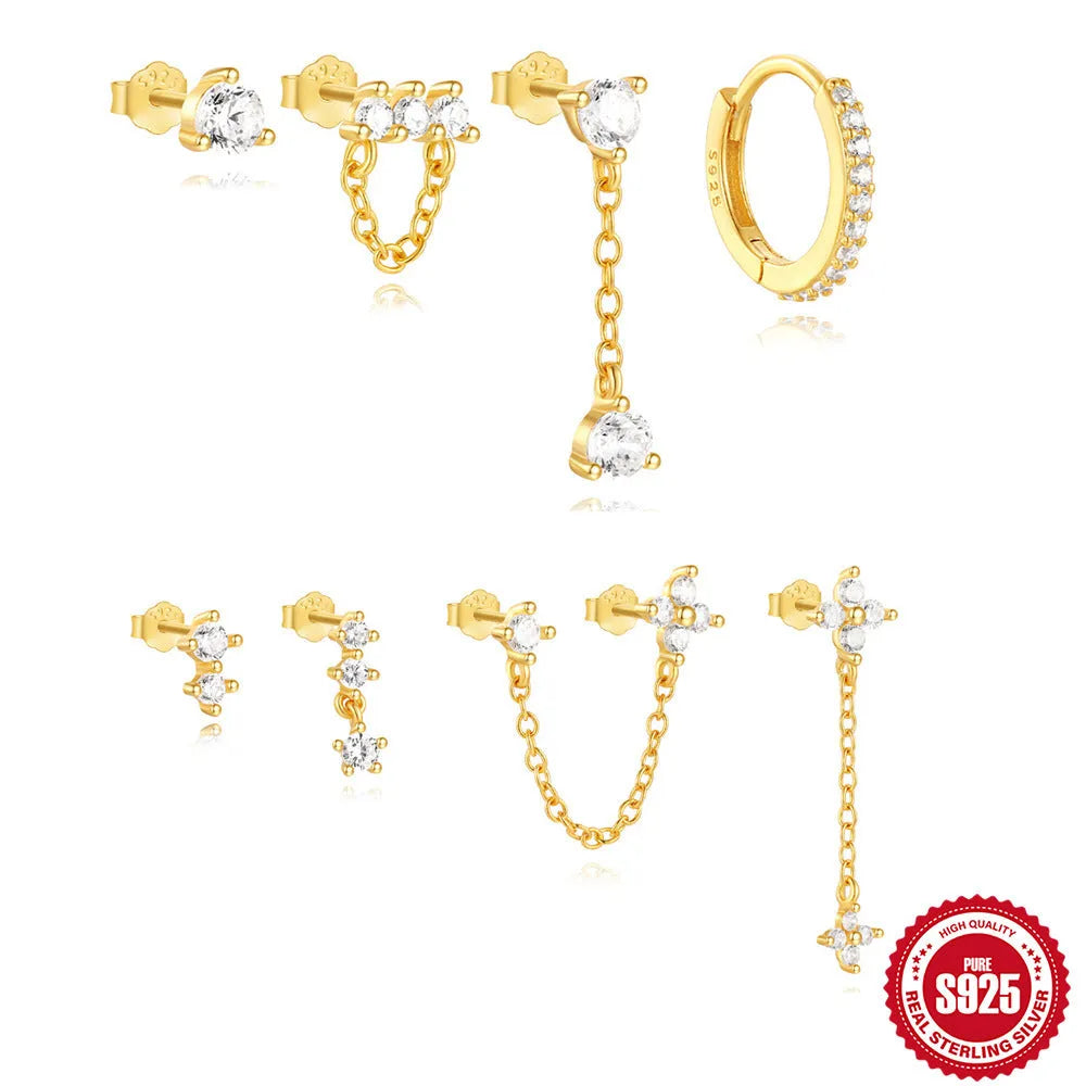 S925 sterling silver clover petal earrings with gold electroplating in a simple geometric design.
