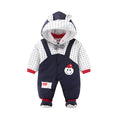 Long sleeve hooded baby jumpsuit in beige or dark blue, winter outfit, sizes 59cm to 90cm