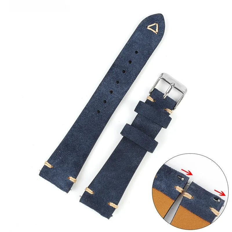 Brown suede genuine leather watch strap with ethnic style design.