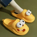 Cartoon big eye dog slippers for women in green, PVC upper, indoor house shoes