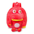 Soft blue plush children's backpack with an embroidered dinosaur character and a soft handle.