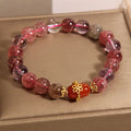 Natural Super Seven crystal bracelet with white beads and red agate accents in cartoon style