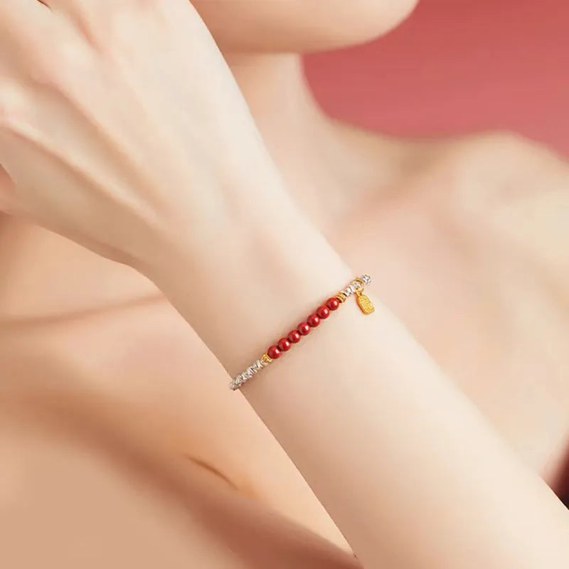 White K colour couple bracelet with silver lucky beads measuring 16 cm