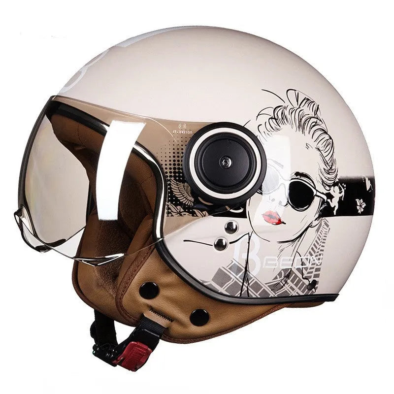 Retro battery car half helmet in bright colour options with lightweight ABS construction