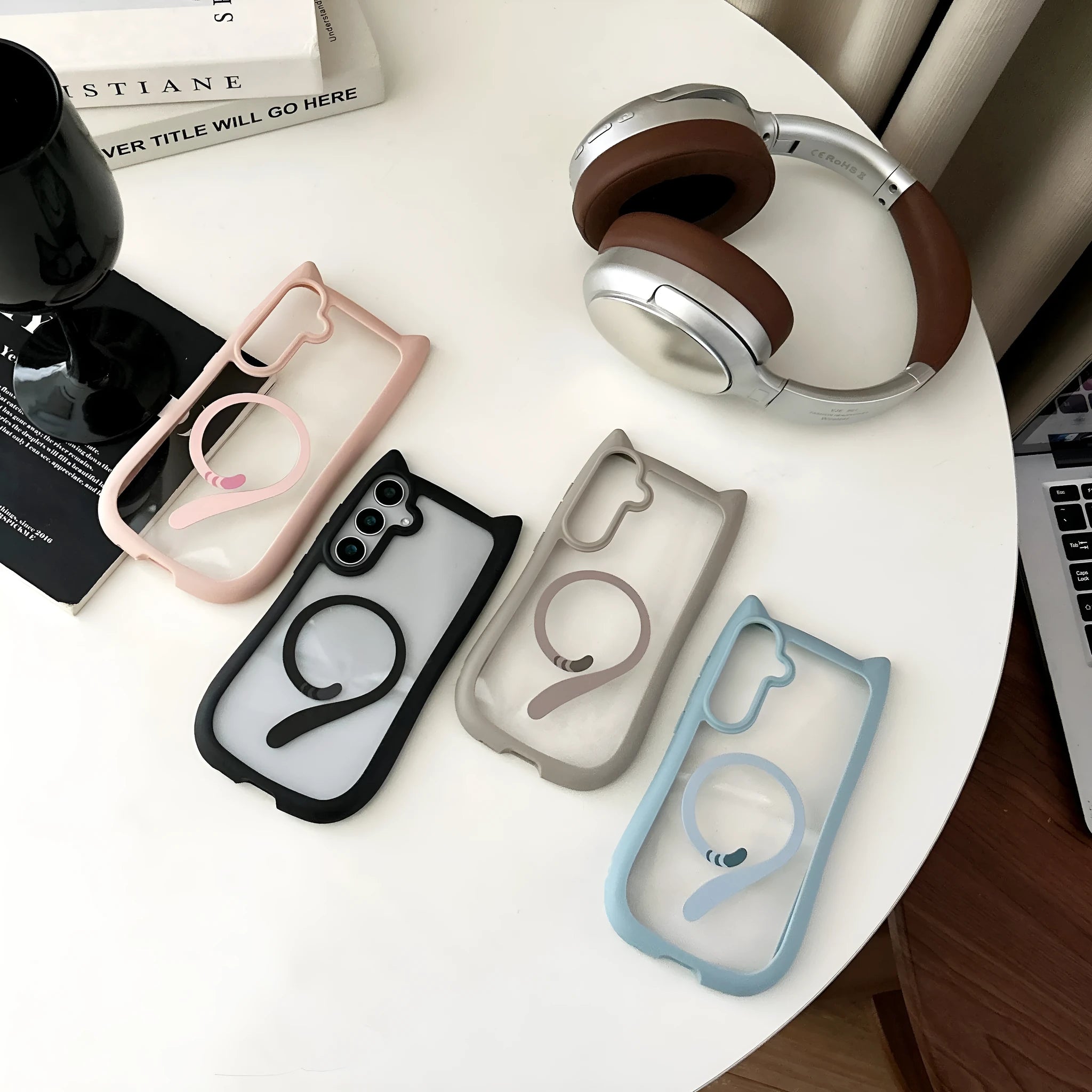 Personalised cat ears magnetic phone case for Samsung with acrylic shell in black colour