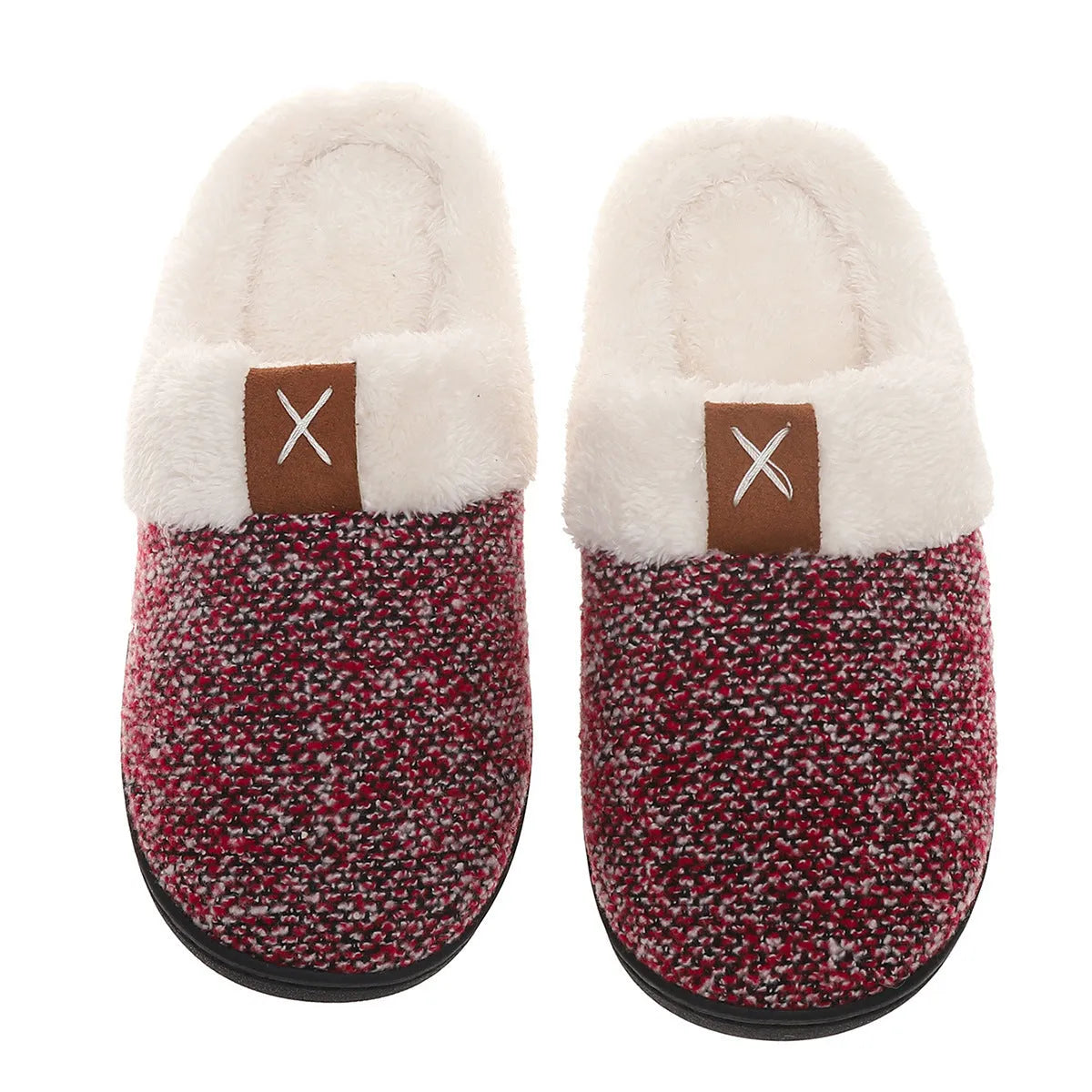 Winter plush thick bottom anti-slip house slippers in burgundy, black, and light gray for men and women
